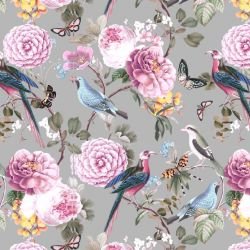 jungle chic blooming birds grey