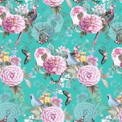 jungle chic blooming birds silhouette turquoise