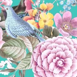 jungle chic blooming birds silhouette turquoise