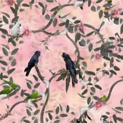 australian forest birdland mural soft pink