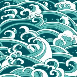 japanese inspired great wave teal peacock emerald white