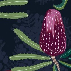 australian botanical bright dot on purple wattle detail