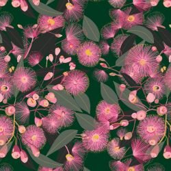 australian botanical gum blossom pink on bottlegreen