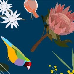 native fauna bright birds floral blue detail