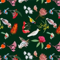 native fauna bright birds floral deep green