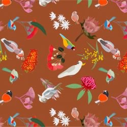 native fauna bright birds floral terracotta