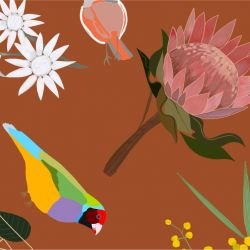 native fauna bright birds floral terracotta detail