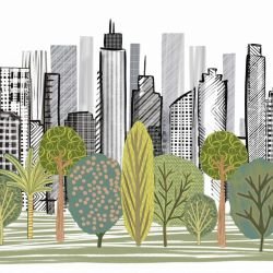 city slyline green park