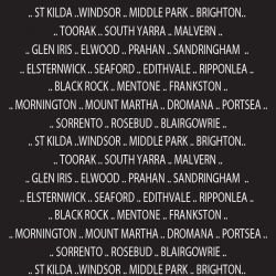 tram scrolls southside suburbs white font