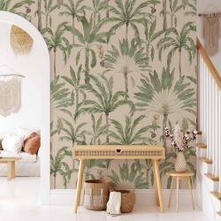 animal tropics concept palm grove creme wallpaper