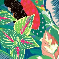 australian botanical dense cockatoos in the foliage detail