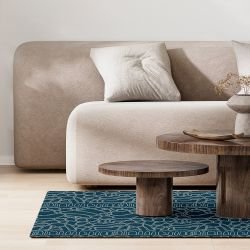 tide and bloom concept rug water ripples sand on prussian blue