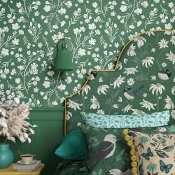 bushland beauties concept bedroom  wallpaper  bedhead  duvet  cushions