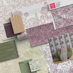 flower doodles moodboard purples greens