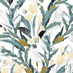 garden muse tulip doodle blue beige