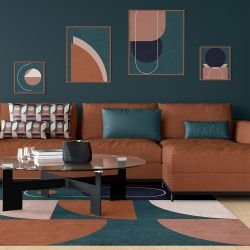 pictoral shapes concept rug williams dark teals mural