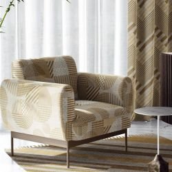 geometric twist concept armchair  curtain and rug in the sun colour