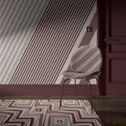 geometric twist concept chair  wallpaper and rug in the wine colour