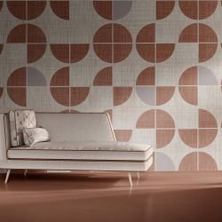 geometric twist concept cushions and wallpaper in the red colour