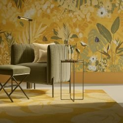 bushland beauties  concept rug flora and fauna mural bushland mustard