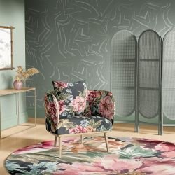 lost in the tropics concept rug painterly peonies dark grey