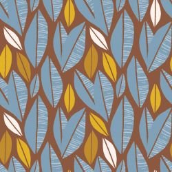 pattern pop linocut leaflet blue brown