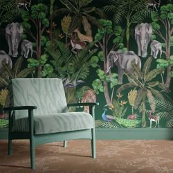 jungle story concept rug elephant line drawing sepia
