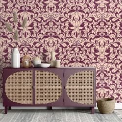 ornamental chic concept wallpaper and cabinet