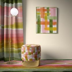 painted parade concept curtain  carpet  ottoman and artwork