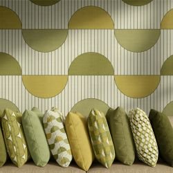 patterned precision concept wallpaper and cushion stack