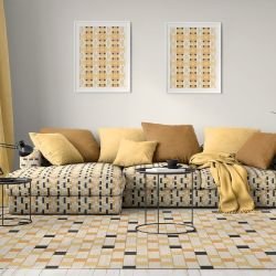 geoweave concept rug criss cross threads  yellows