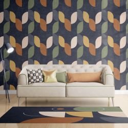 pictoral shapes concept wallpaper cushions and rug