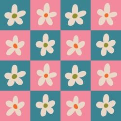 retrogroove checkered daisies pink blue
