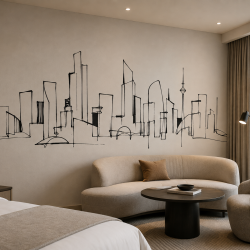 silhouette city vs scenery  cursive skyline black white concept
