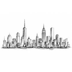 silhouette city vs scenery  spired skyscrapers black white