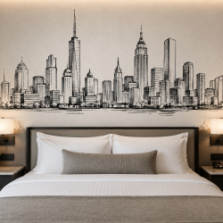 silhouette city vs scenery  spired skyscrapers black white concept