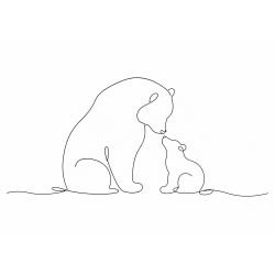 silhouette flora and fauna  bear and cub black white