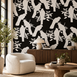 silhouette flora and fauna botanical birdsong black white concept