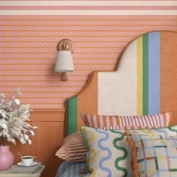 stripe stories concept bedhead  wallpaper  duvet  cushions