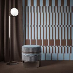 stripe stories concept wallpaper and ottoman