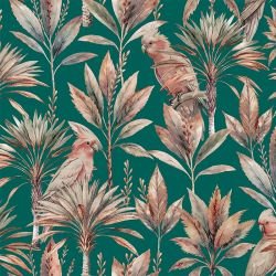 textured tropics parrots and palms aqua