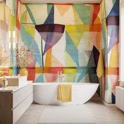 tinted garden concept filtered shapes green bathroom mural