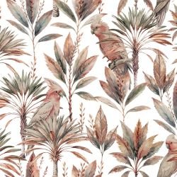textured tropics parrots and palms white