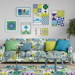 whimsical impressions concept upholstery and framed artwork